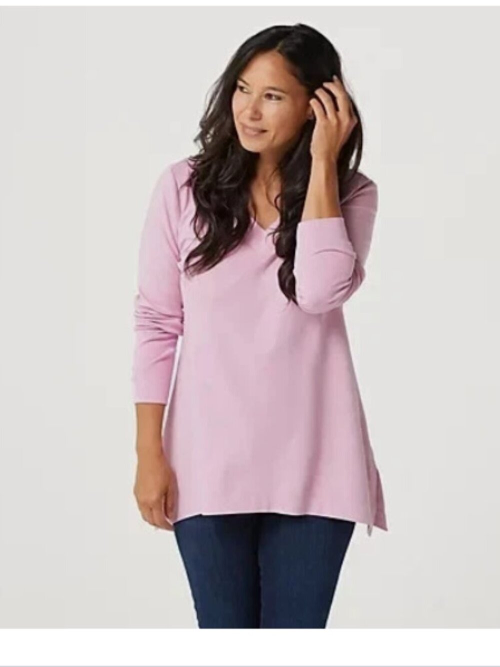 Isaac Mizrahi Live! Essentials Trapeze Hem V-Neck Tunic-Mauve-Medium-NEW-A370268